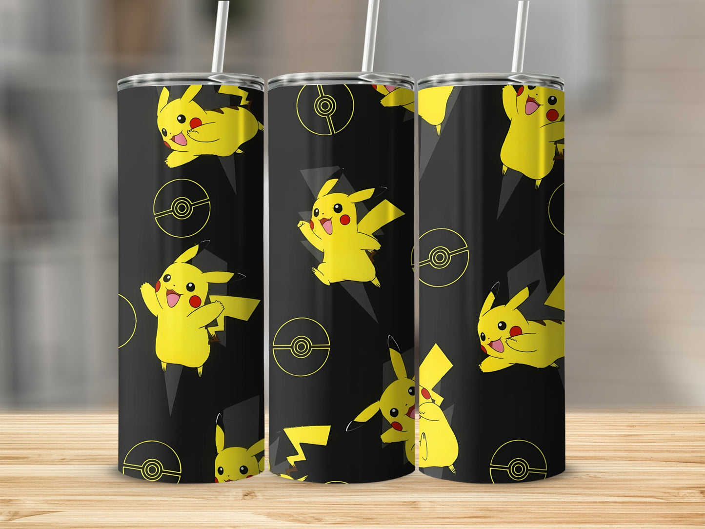 Pikachu Themed Black Background Tumbler Cup
