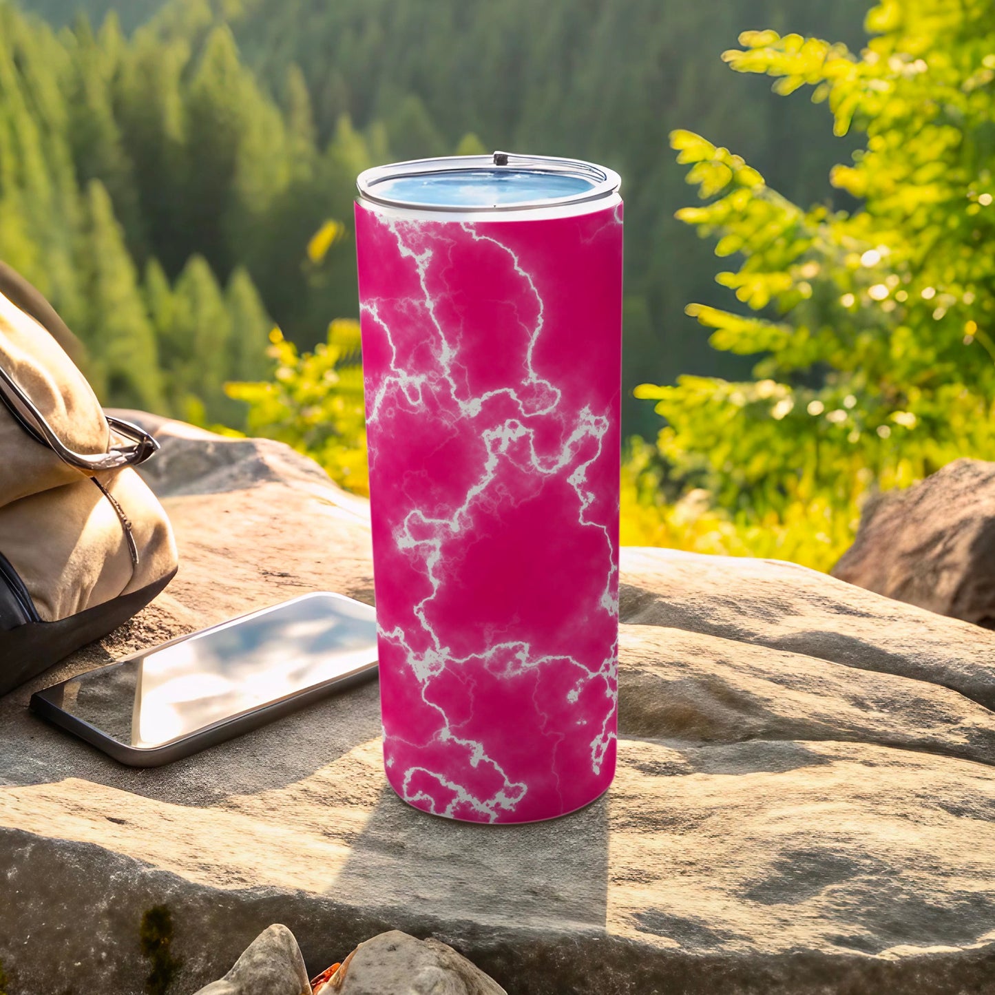 Bright Pink Marble Print Travel Tumbler product type