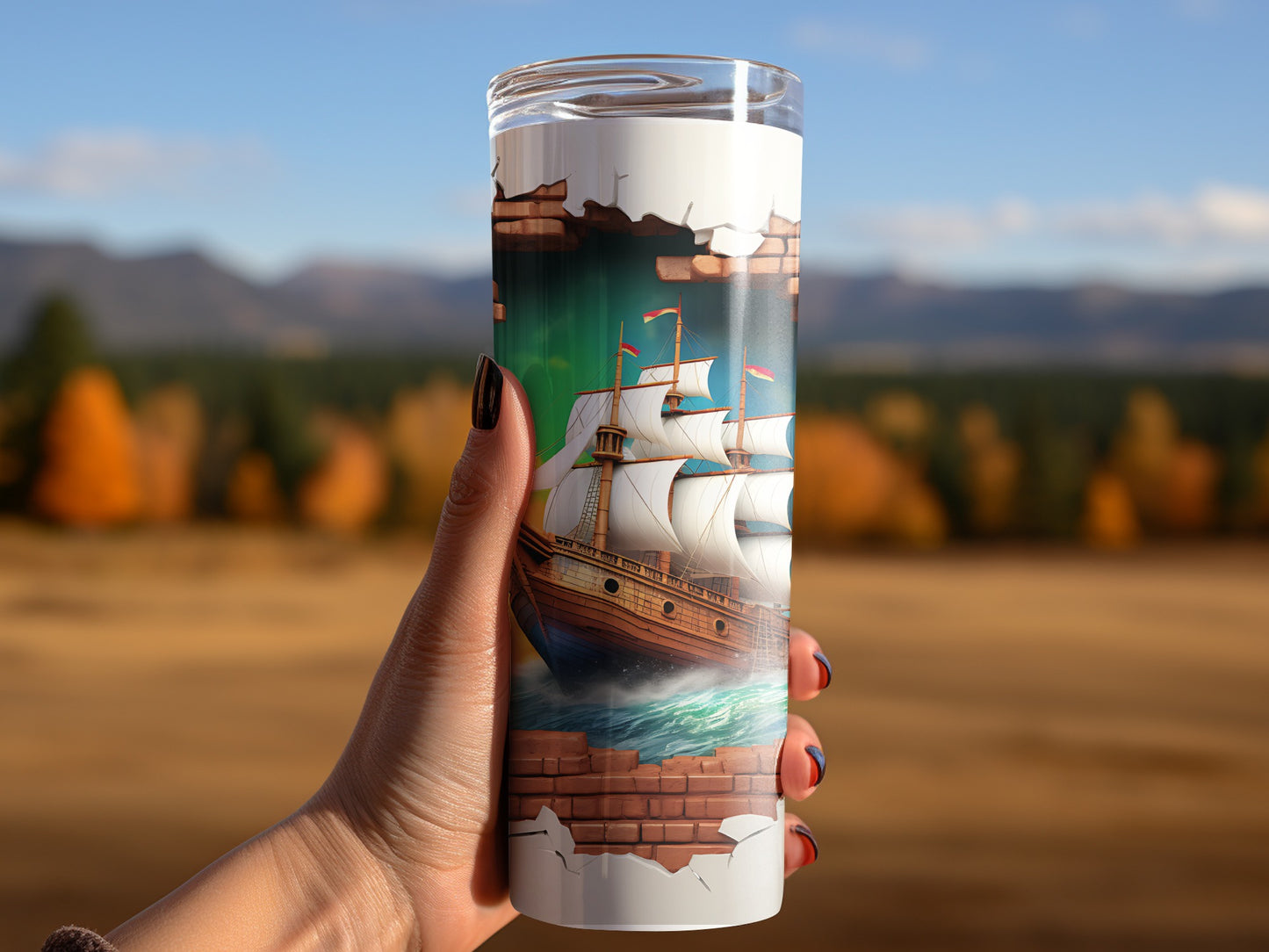 Artistic Sailing Ship Design on Tumbler Drinkware