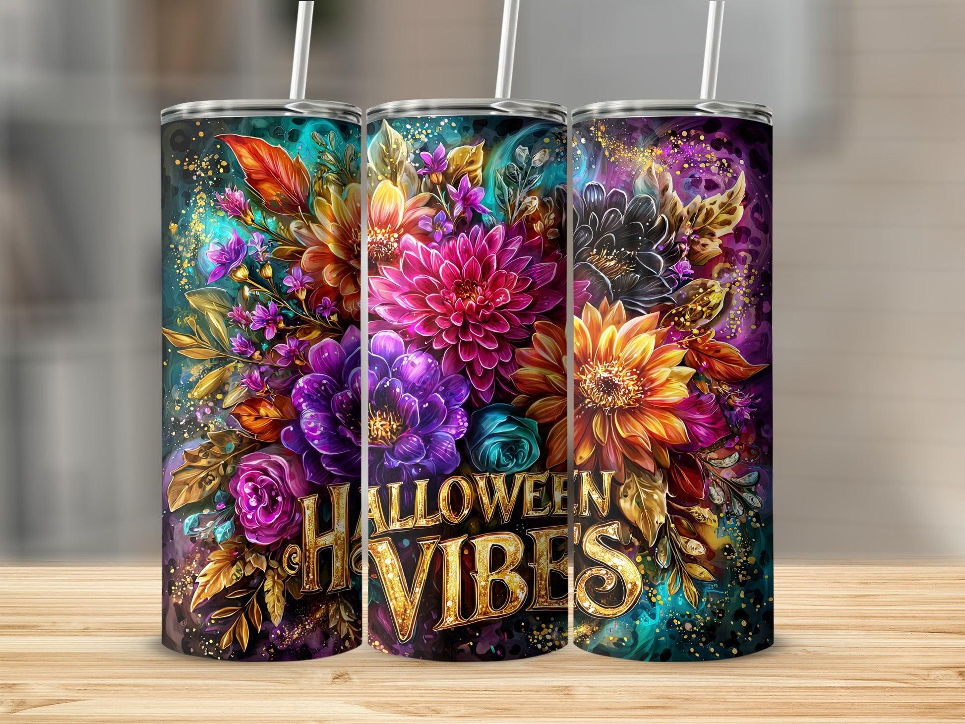 Halloween Vibes Floral Insulated Drink Tumbler Product