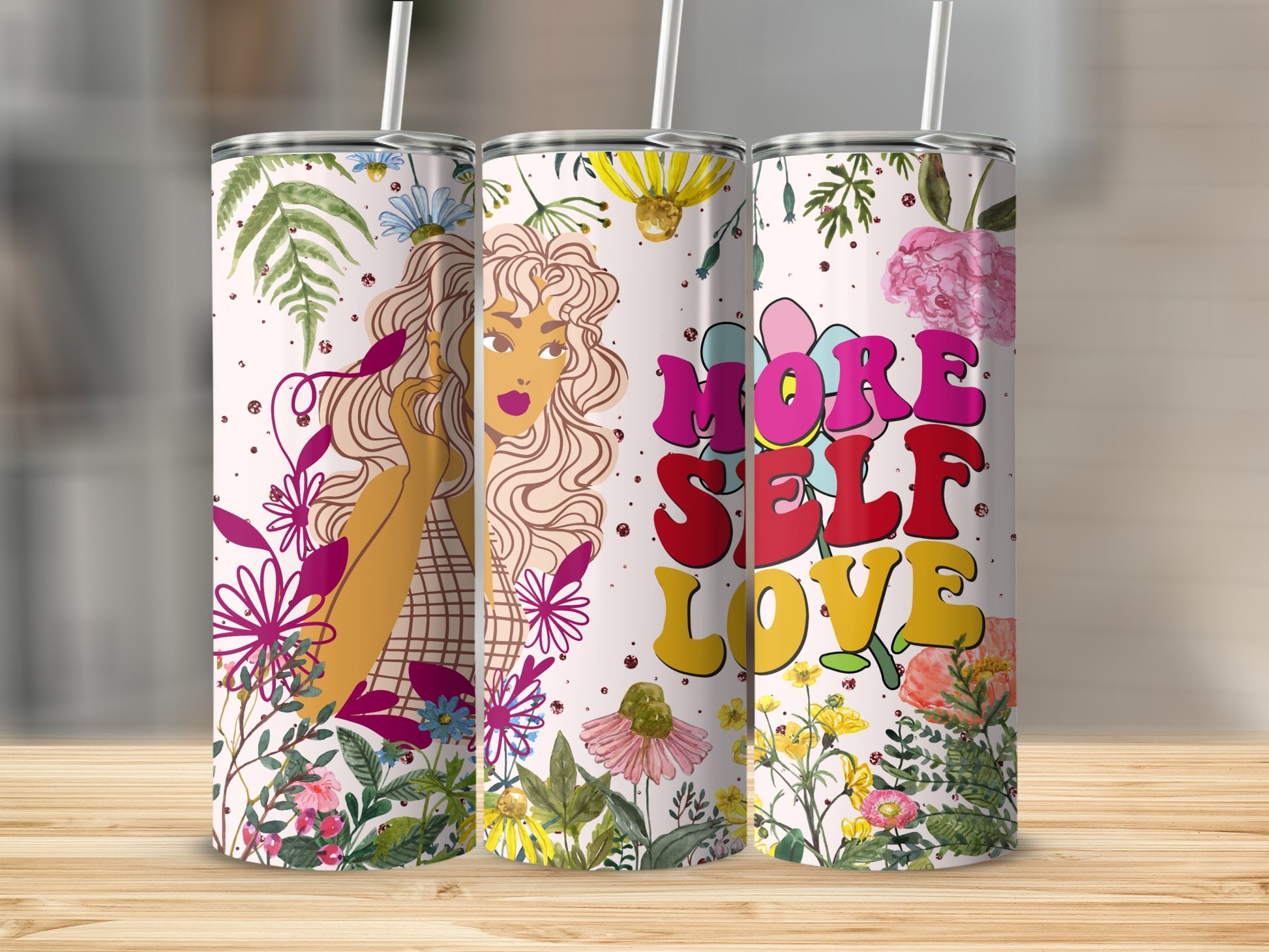 Colorful More Self Love with Floral Patterns tumbler