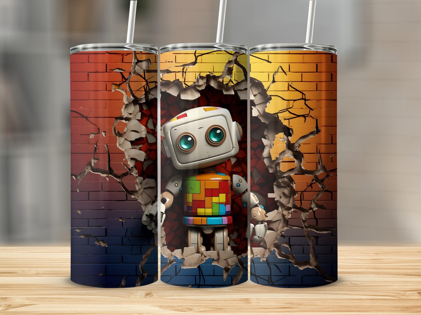 Colorful Breaking Wall Robot Artwork Tumbler product