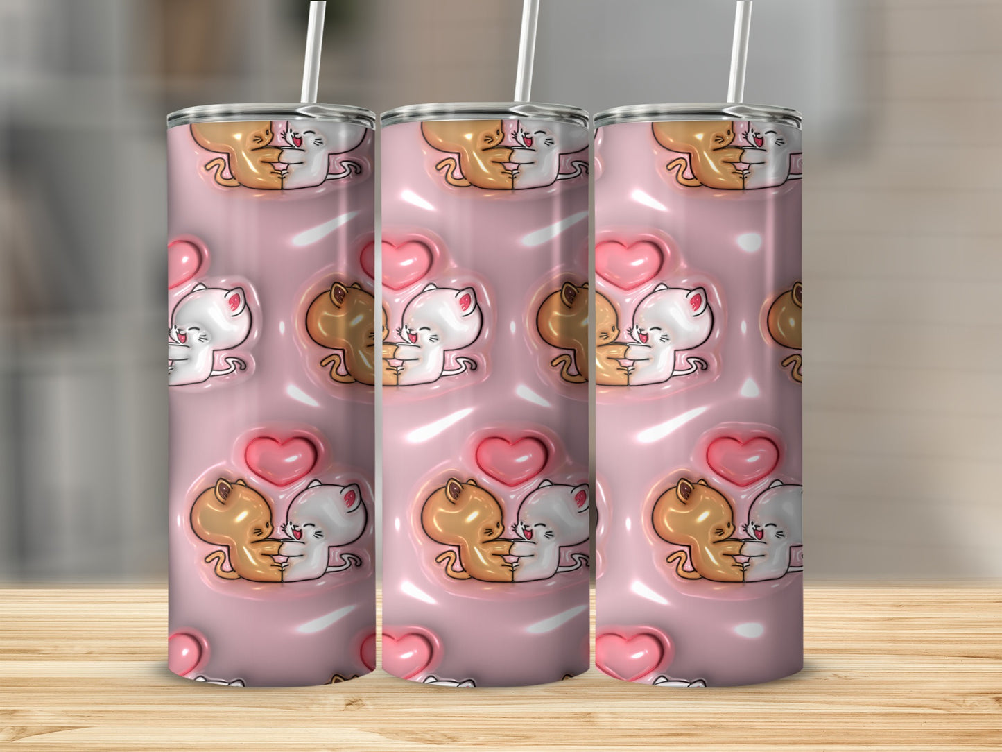 Adorable Cats Hugging with Hearts Pattern Tumbler