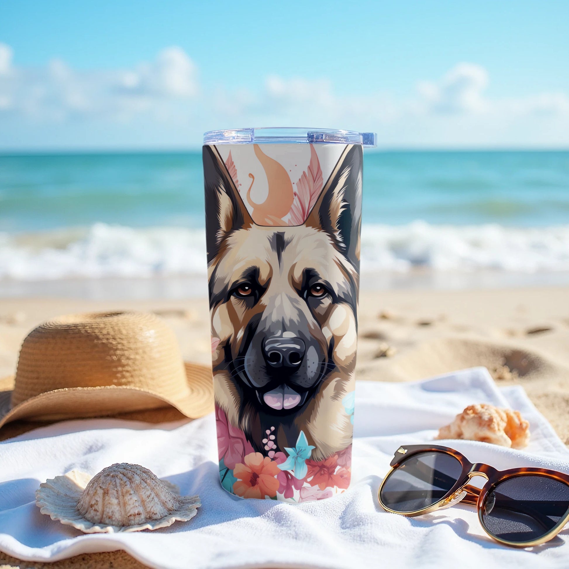German Shepherd Face Floral Art Tumbler product type
German Shepherd,Dog,Canine,Pet Lover,Floral Design,Flower Art,Animal Portrait,Illustration,Tumbler,Drinkware,Insulated Cup,Travel Mug,Dog Mom,Dog Dad,Pet Gift,Artistic Design,Custom Tumbler,Beach Drink,Summer Vibes,Doggie Decor