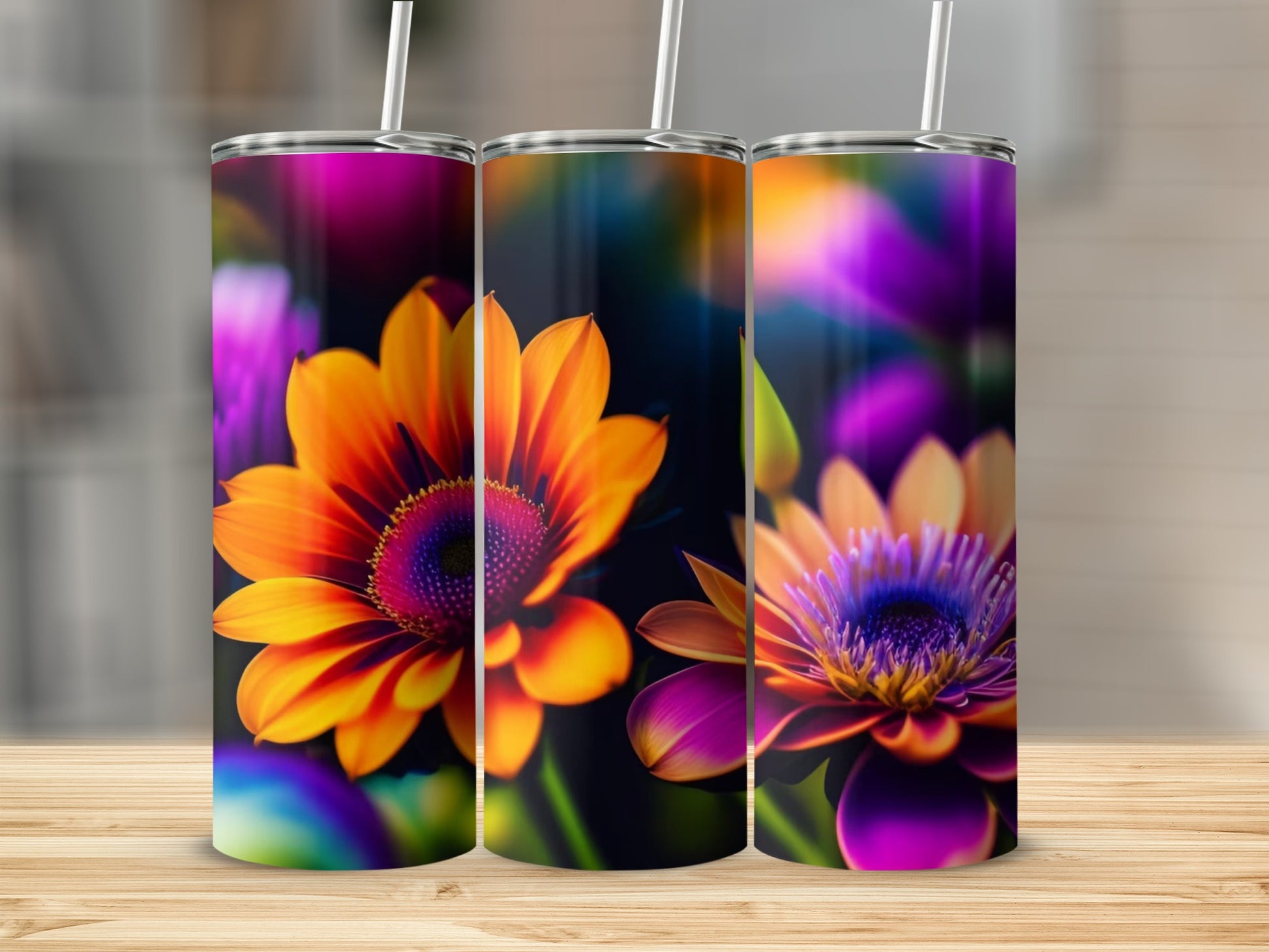 Vibrant Colorful Flower Design Insulated Tumbler