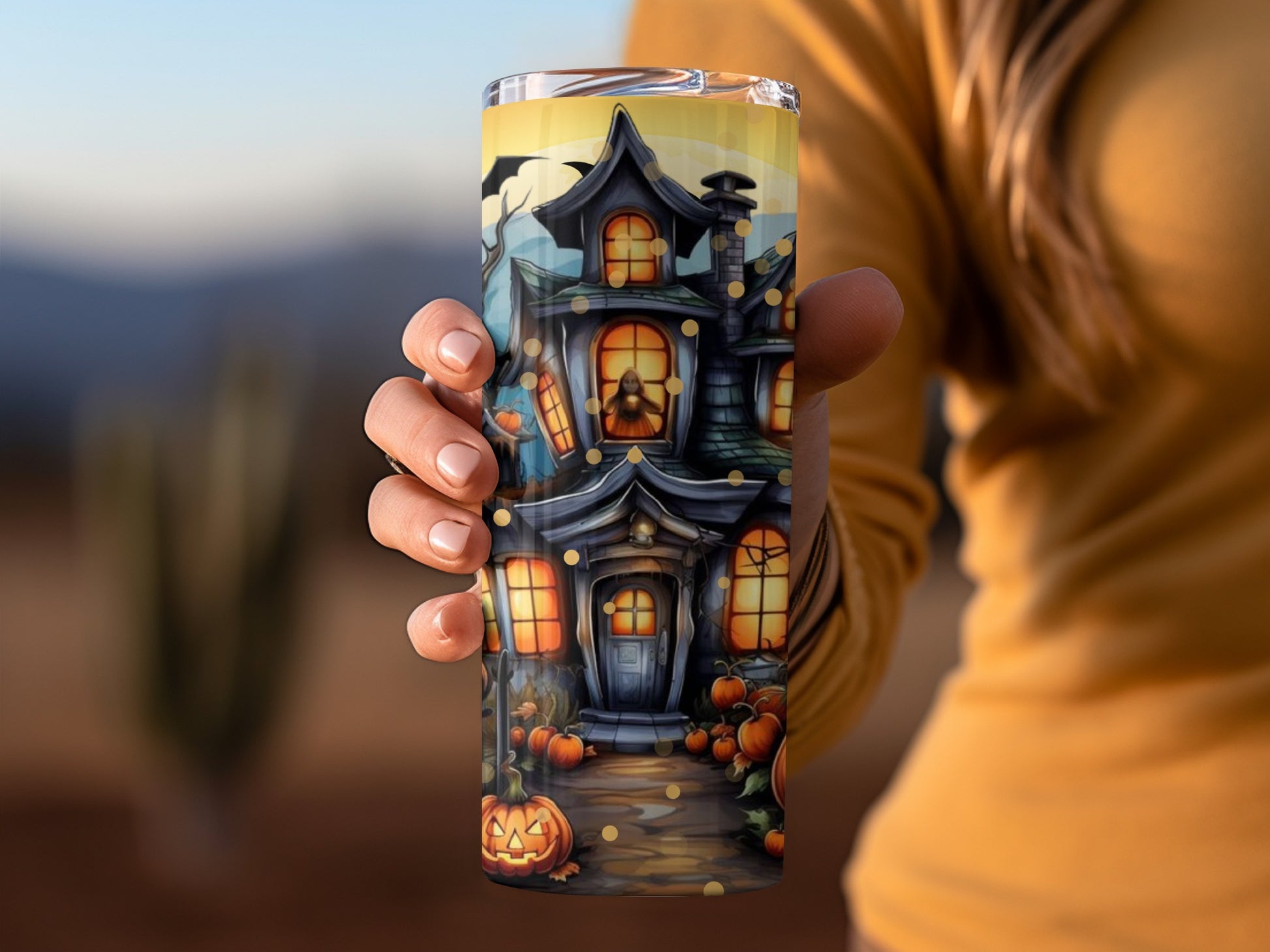 Spooky Haunted House Halloween Scene Tumbler Product
