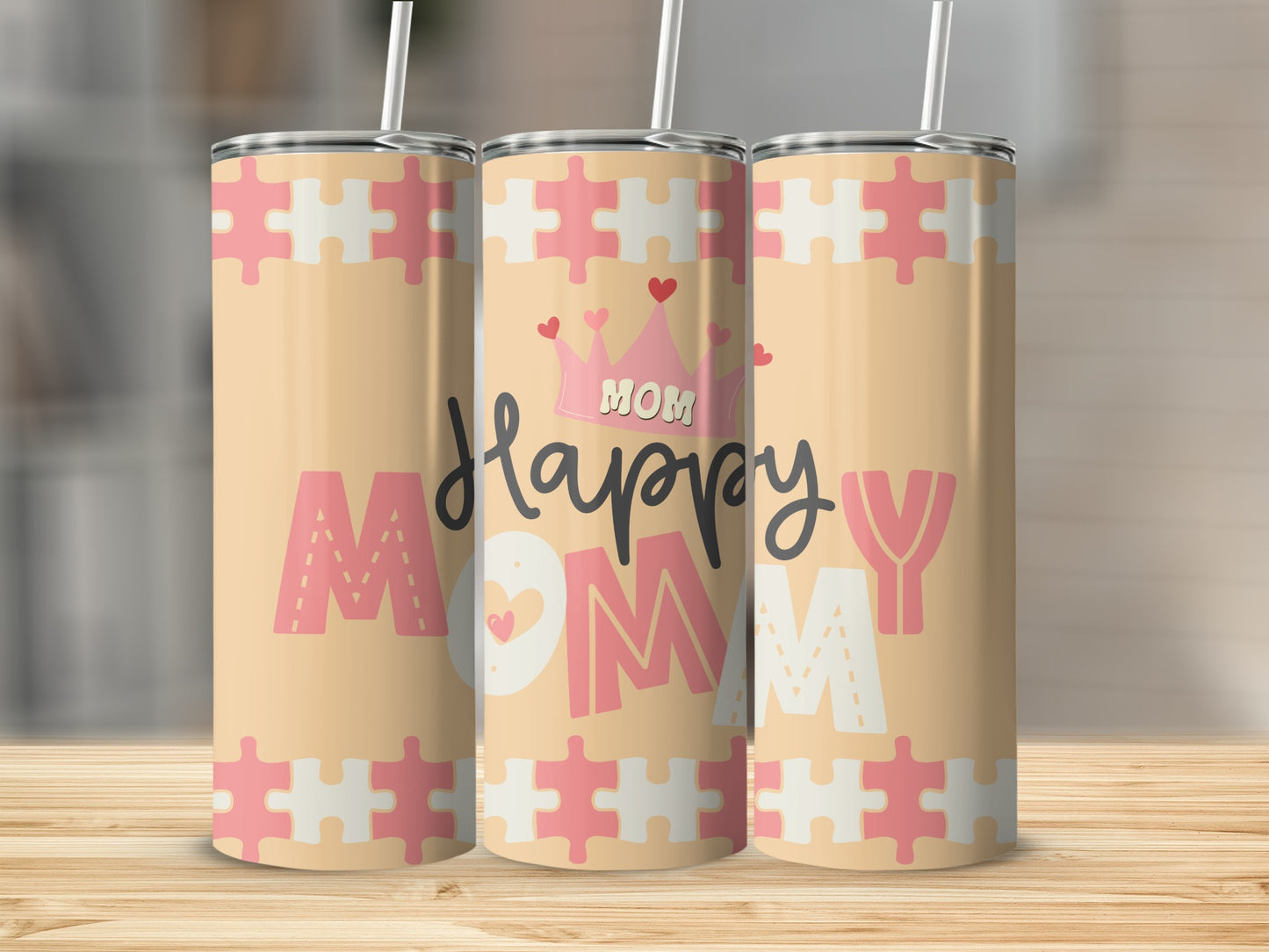 Happy Mommy Crown Pink Puzzle Piece Tumbler Product