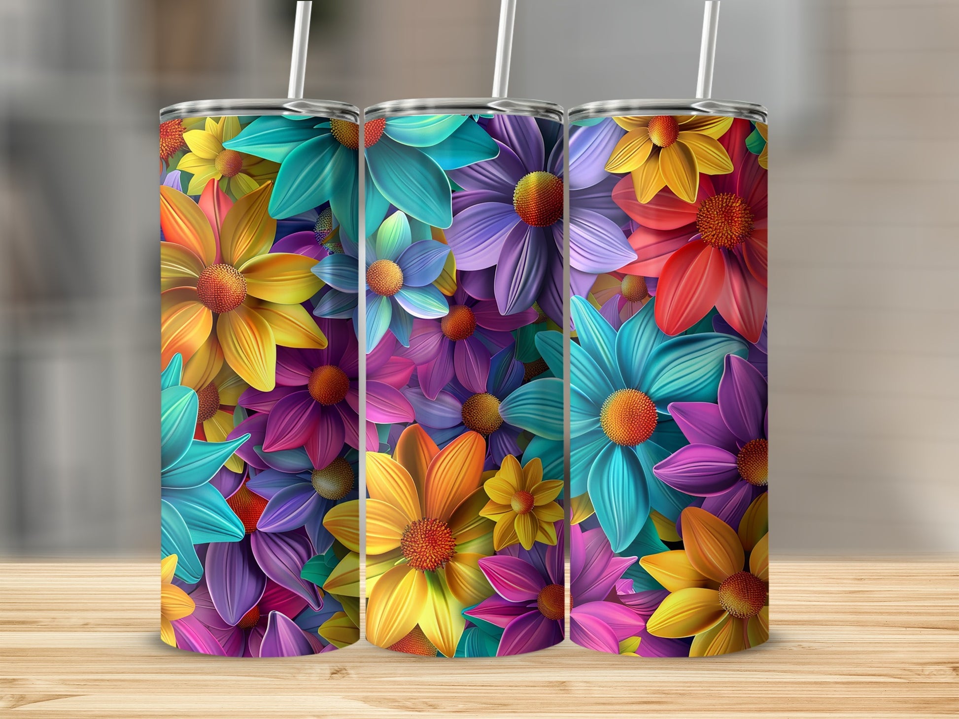 Vibrant Colorful Floral Design Tumbler Drinkware