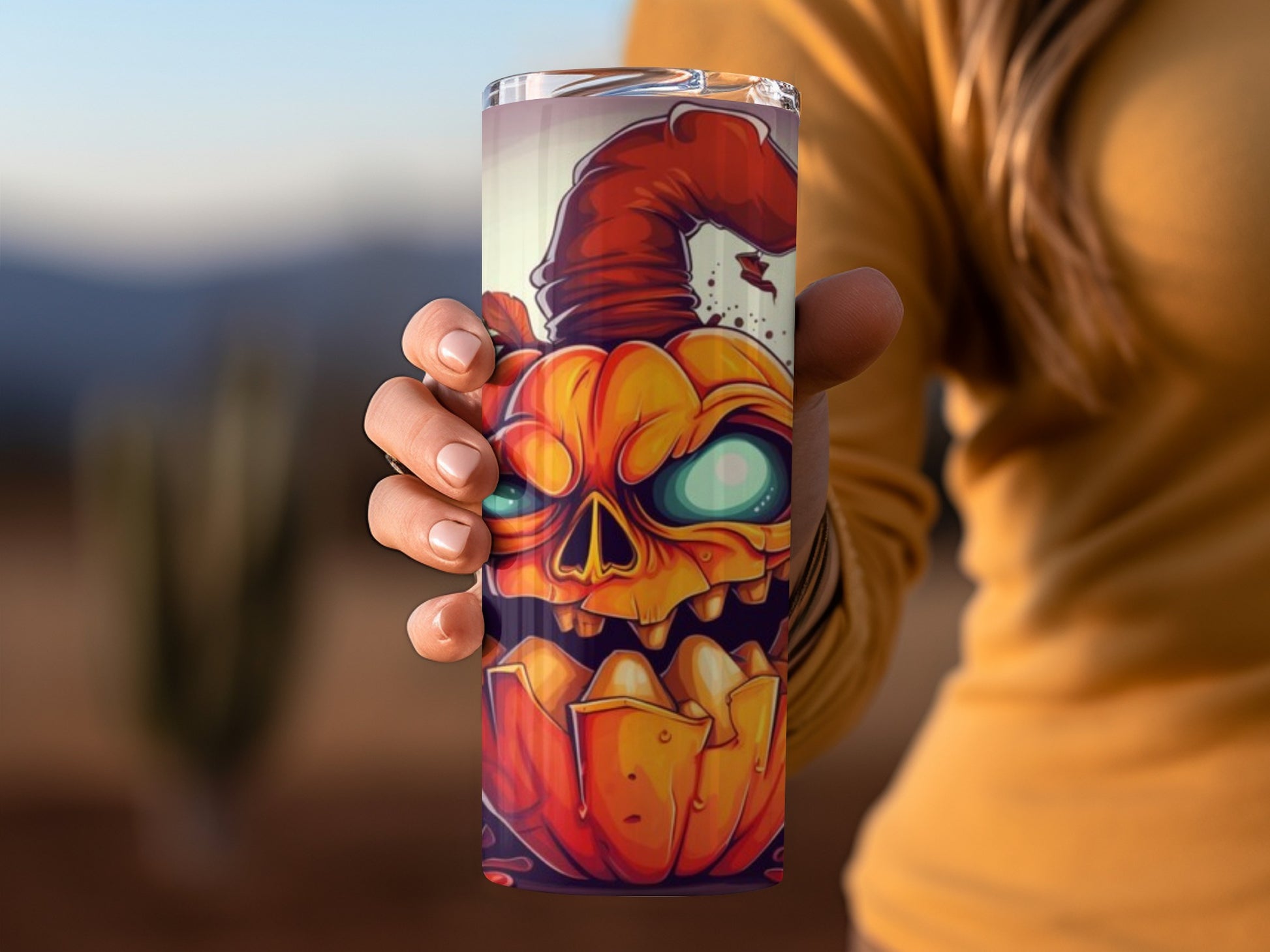 Creepy Halloween Pumpkin Design Insulated Tumbler