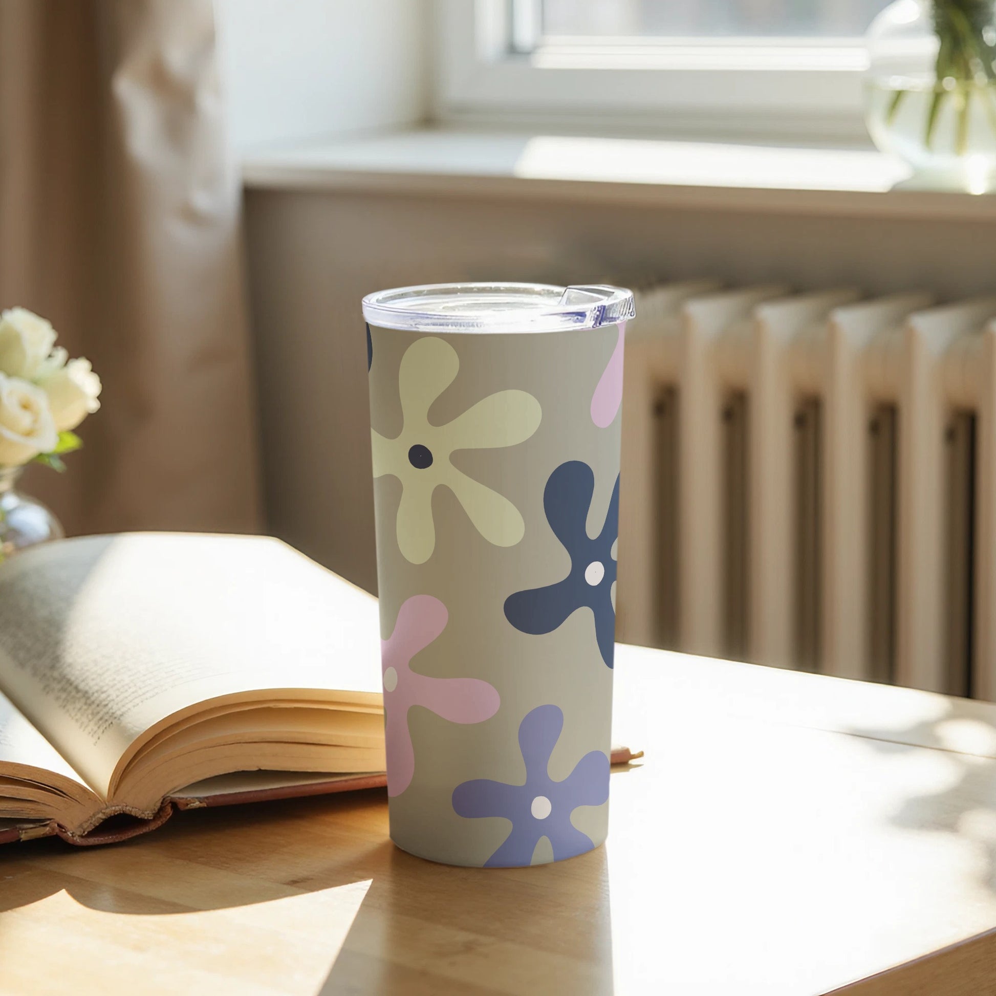 Flower Patterned Insulated Tumbler with Lid