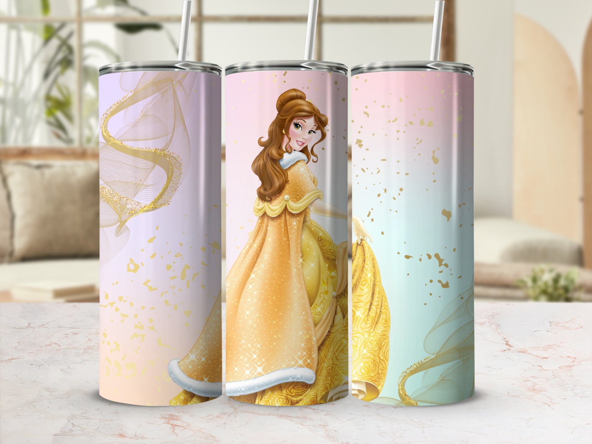 Princess Belle Tumbler With Straw For Hot Or Cold Drinks