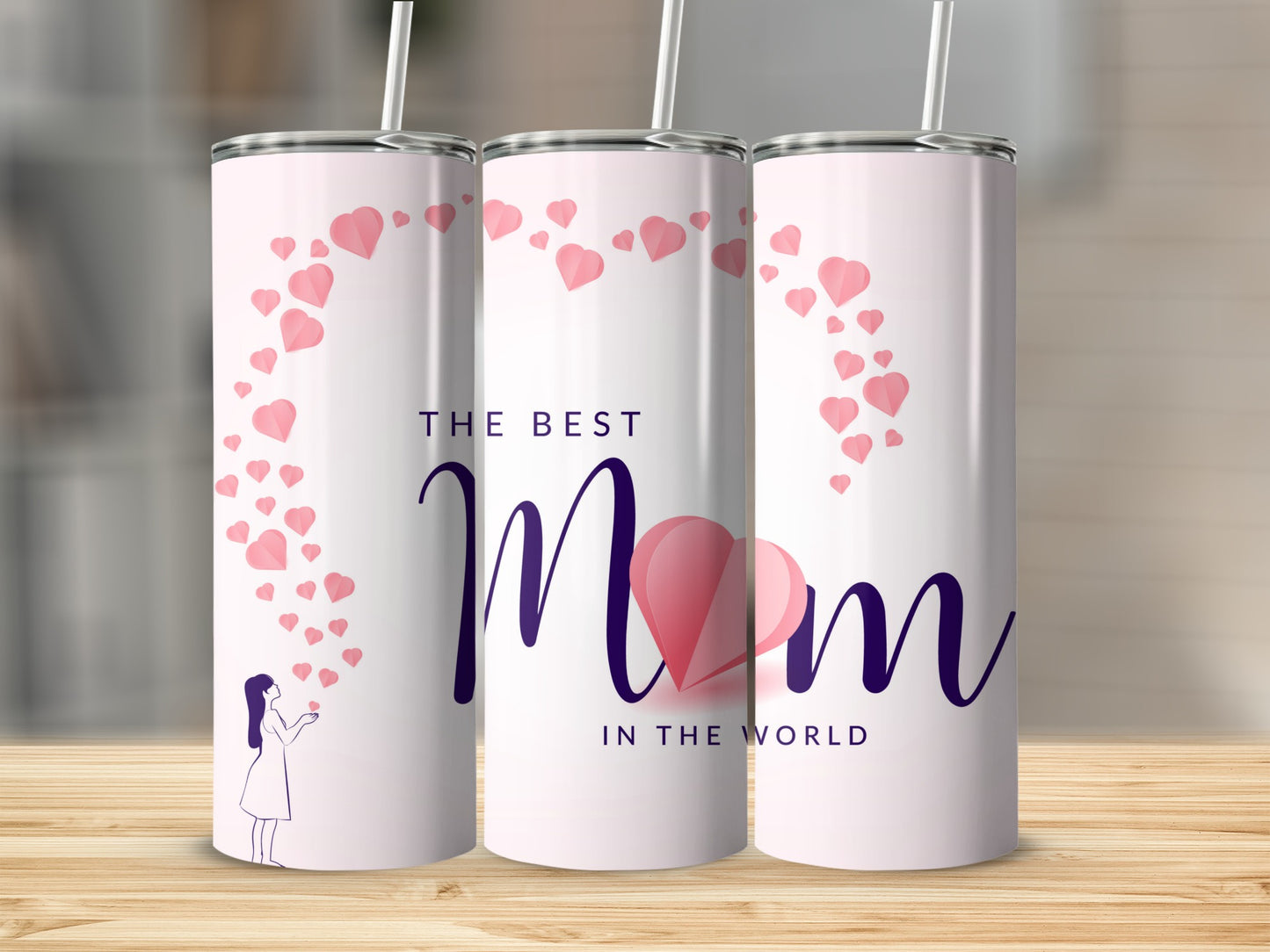 The Best Mom In The World Pink Hearts Tumbler Cup