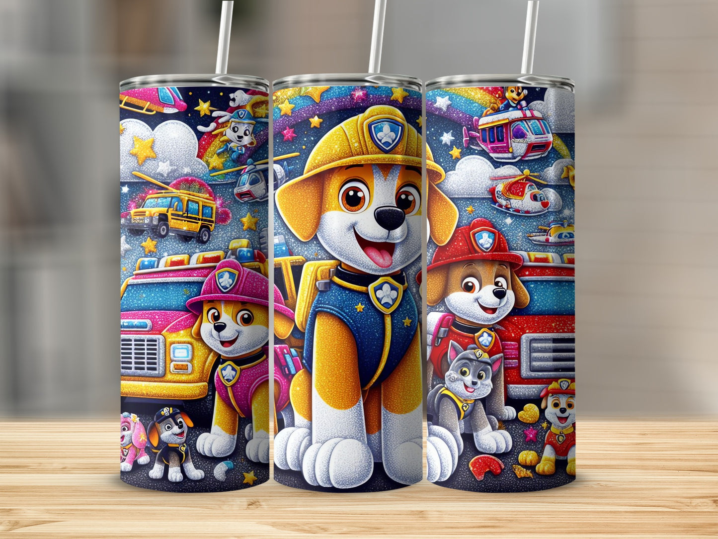 Colorful Cartoon Dog Rescue Team Artwork Tumbler