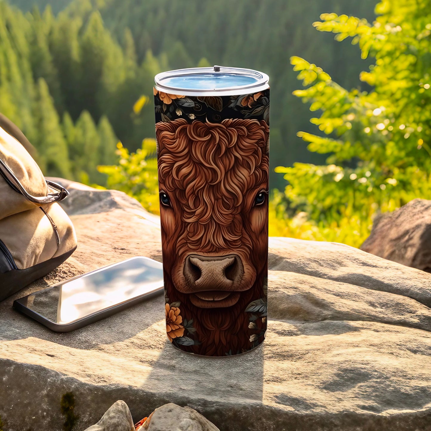 Highland Cow Illustration Travel Mug for Coffee Lovers