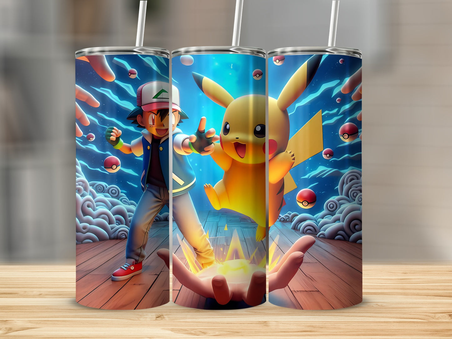 Anime Character with Electric Mouse Stainless Steel Tumbler