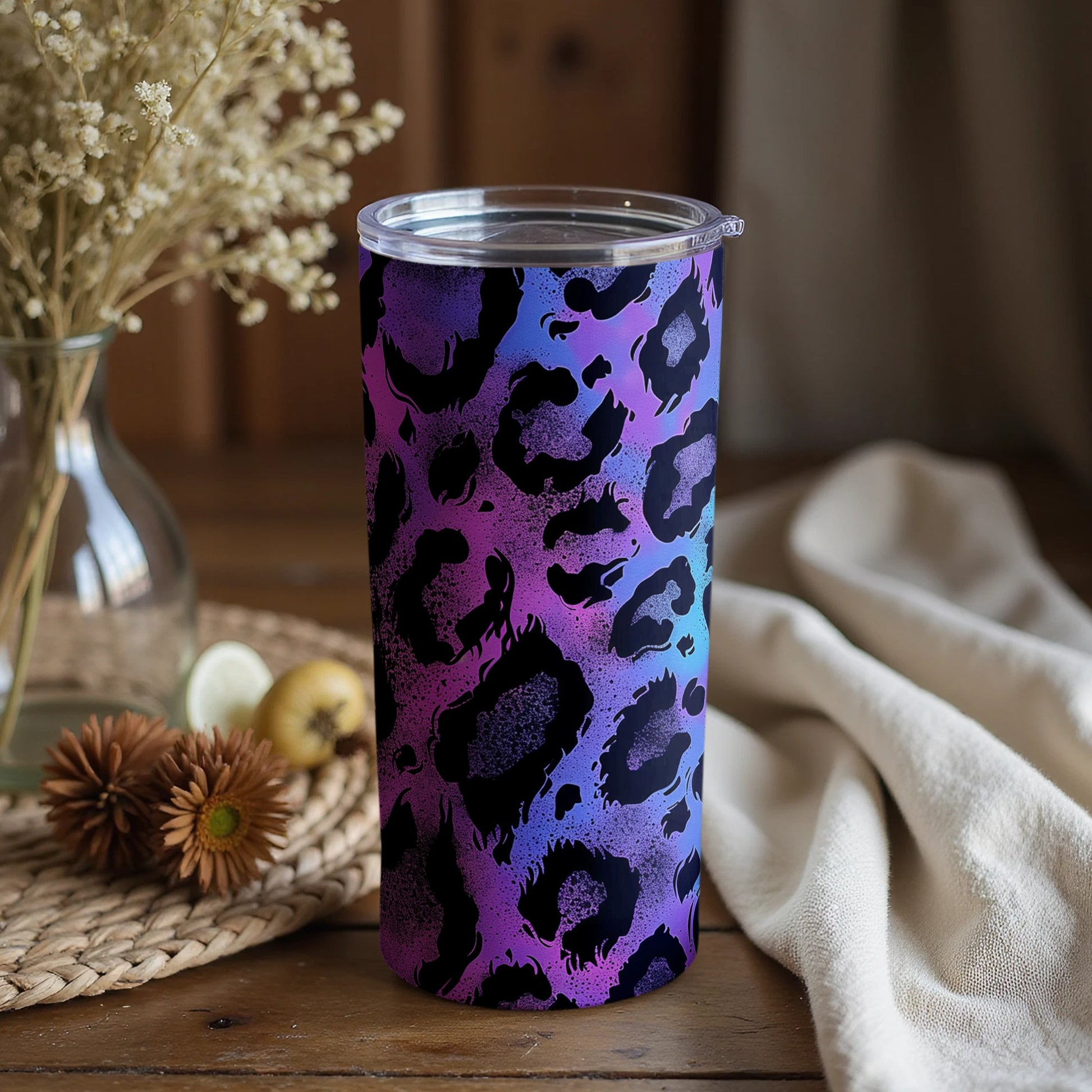 Vibrant Gradient Leopard Print Tumbler with Lid