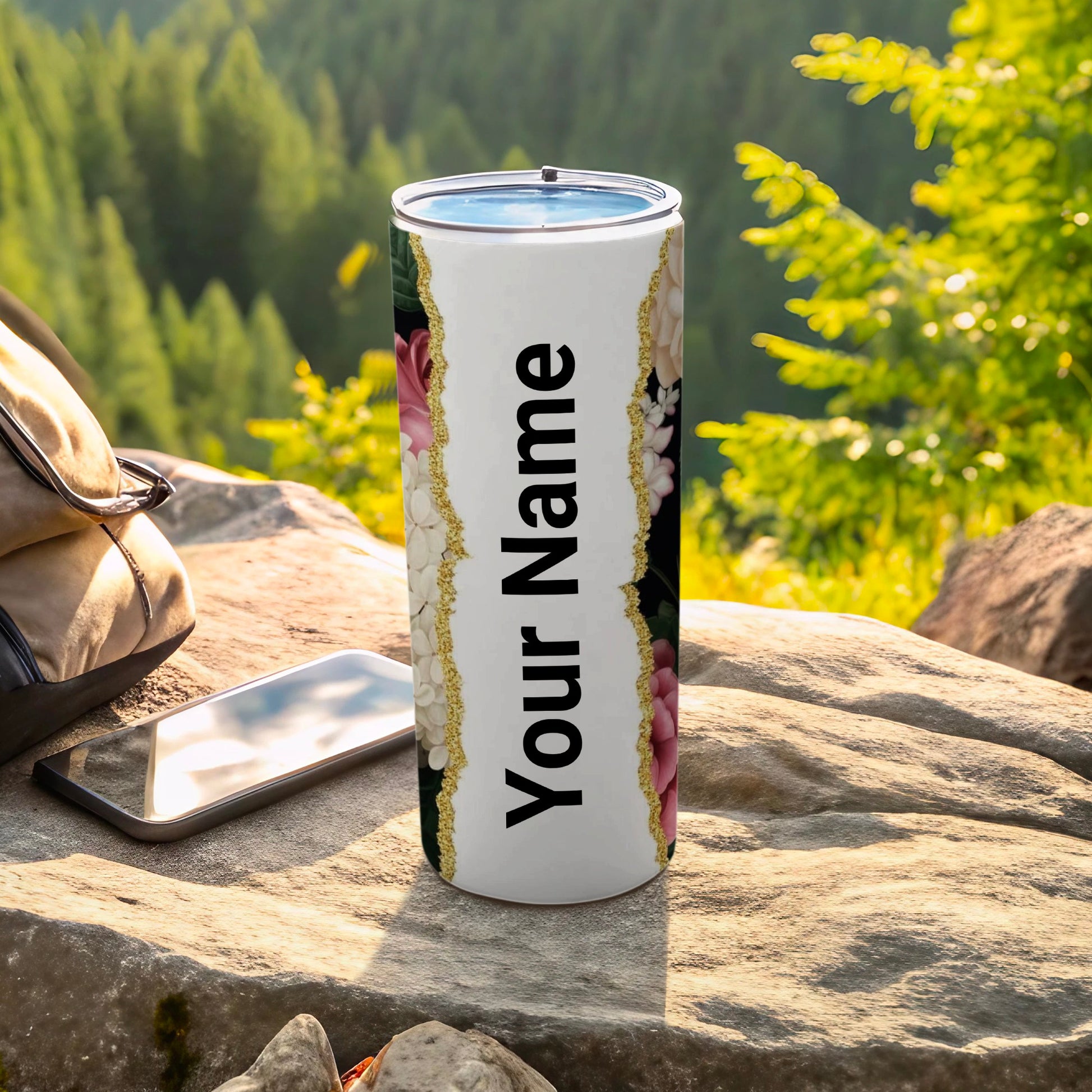 Personalized Floral Design Travel Tumbler Cup