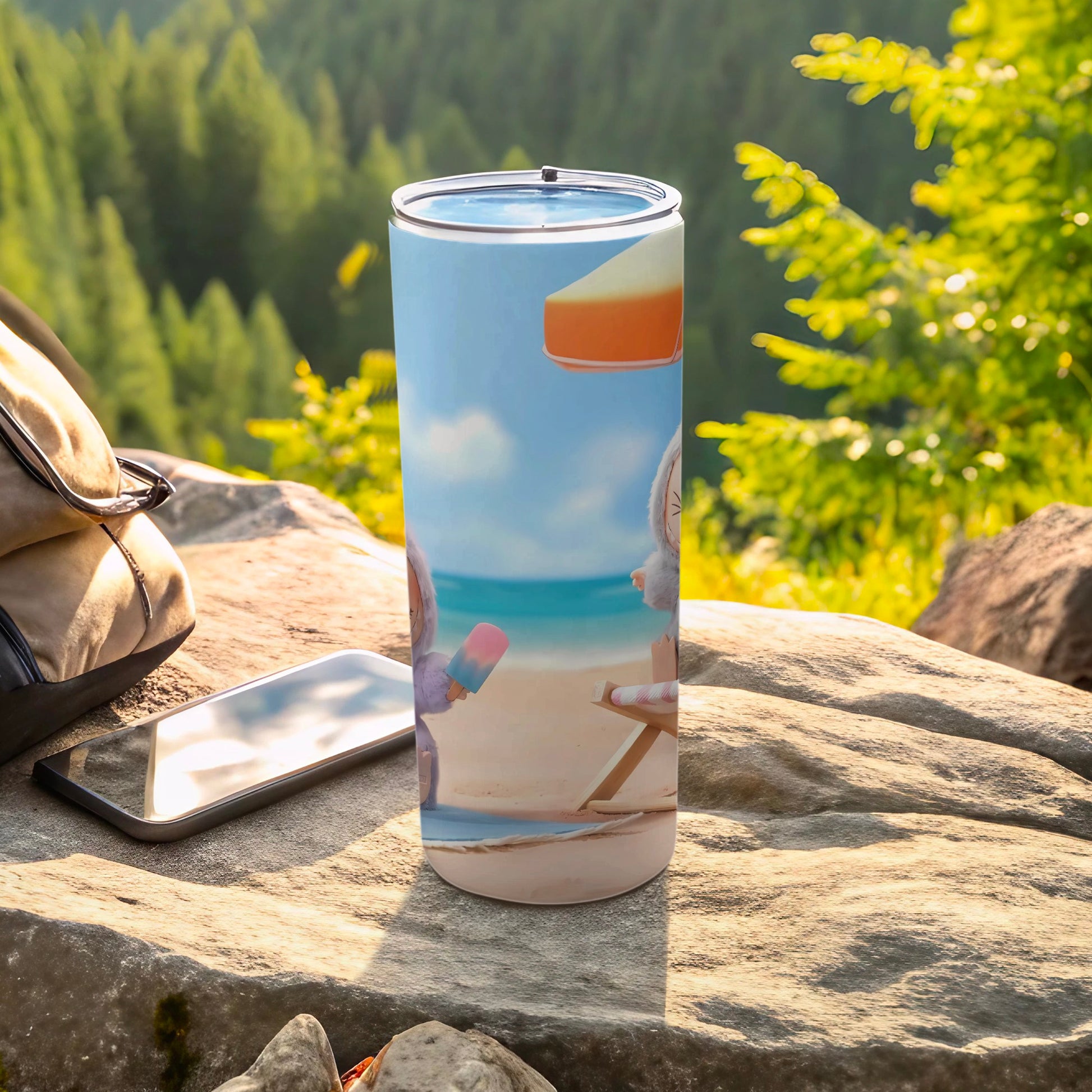 Cute Beach Scene Tumbler with Popsicle and Hammock
