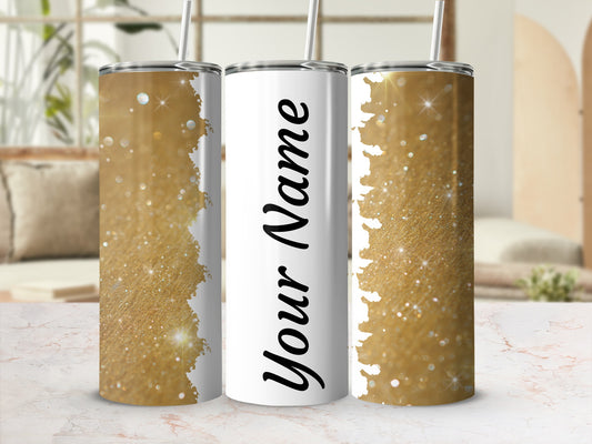 Personalized Glittery Gold Design Tumbler Cup