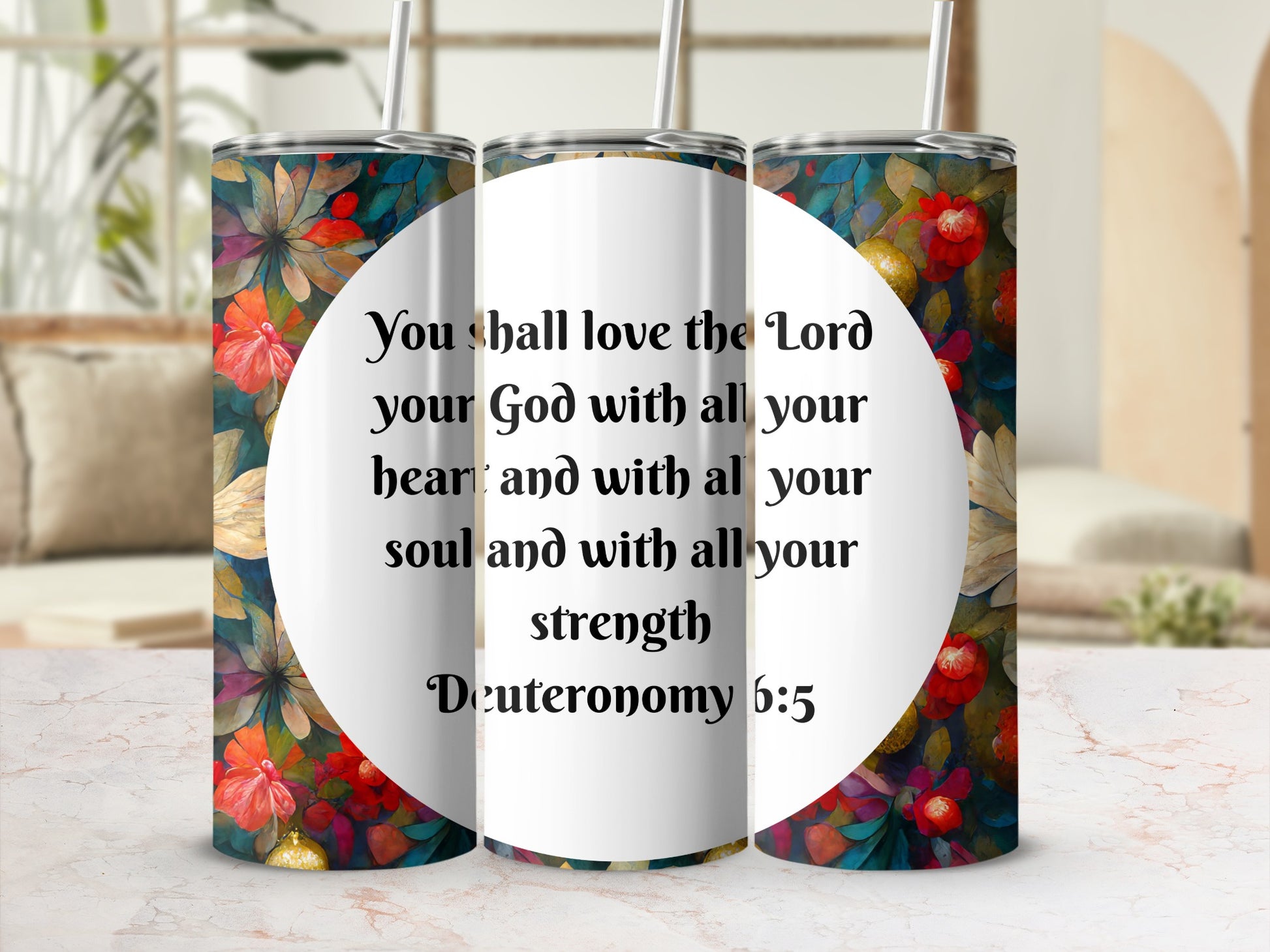 Deuteronomy 6:5 Floral Insulated Tumbler 20oz