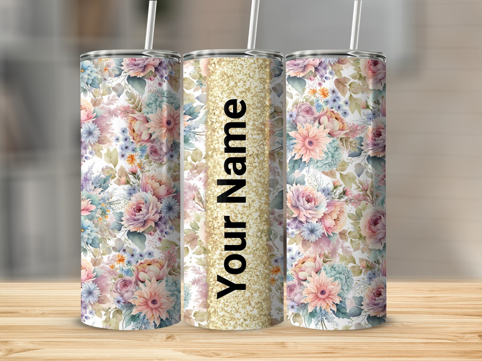 Personalized Floral Design Tumbler with Your Name