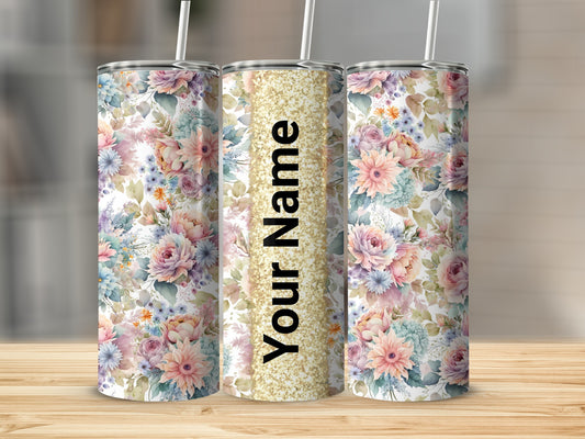 Personalized Floral Design Tumbler with Your Name