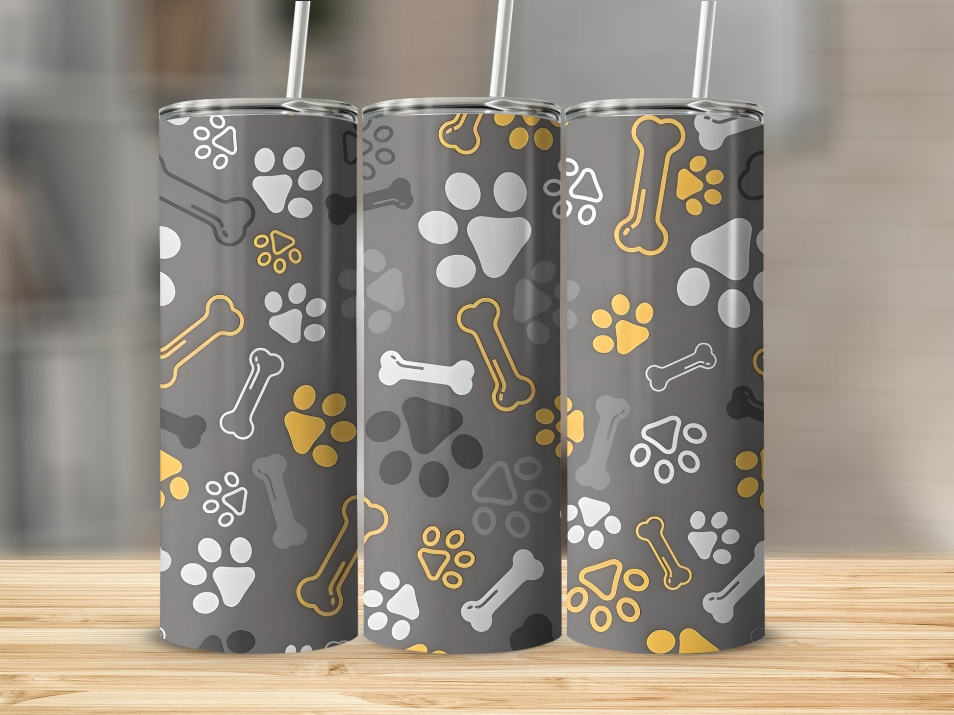 Colorful Paw Print and Bone Patterned Drinkware Tumblers