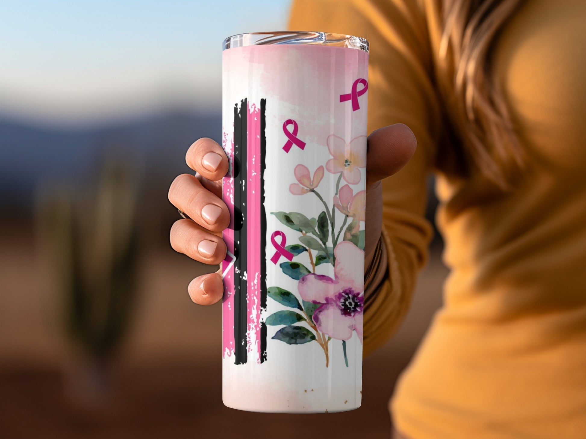 Floral Breast Cancer Awareness Tumbler Product