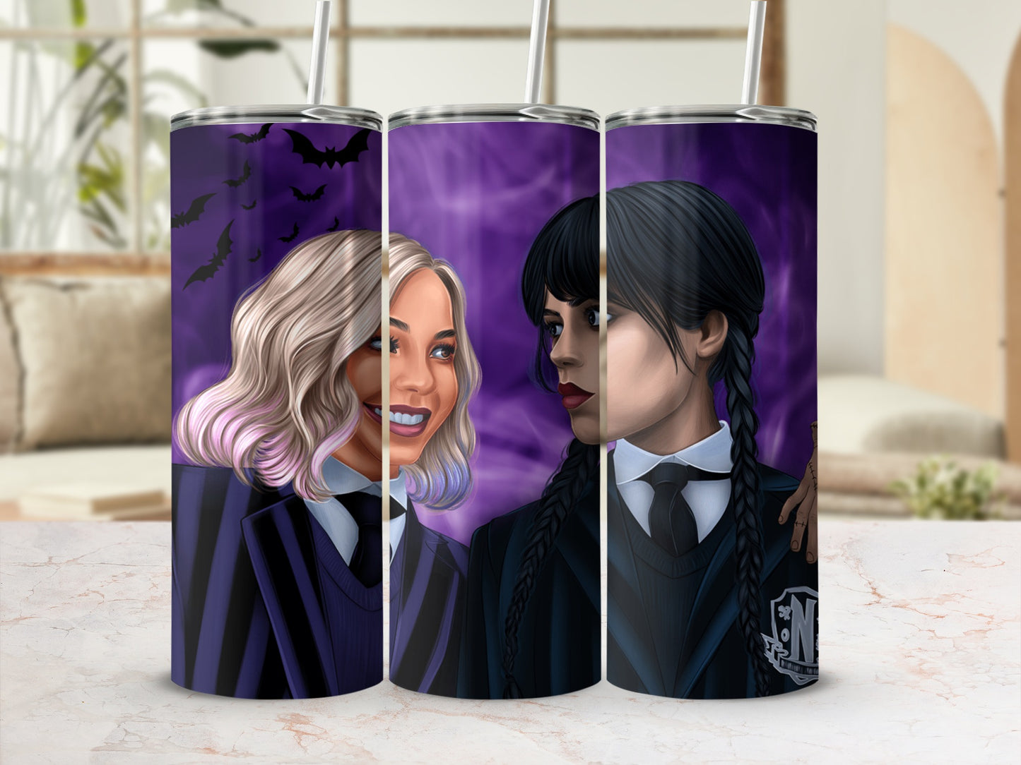 Gothic Themed Tumbler with Stylish Character Art