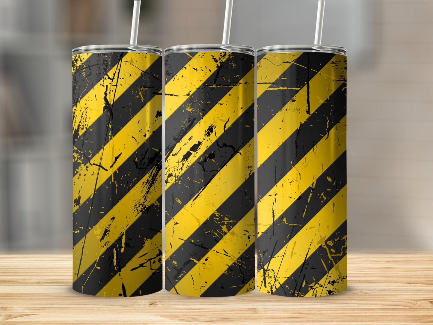 Yellow and Black Stripes with Grunge Detailing Tumblers