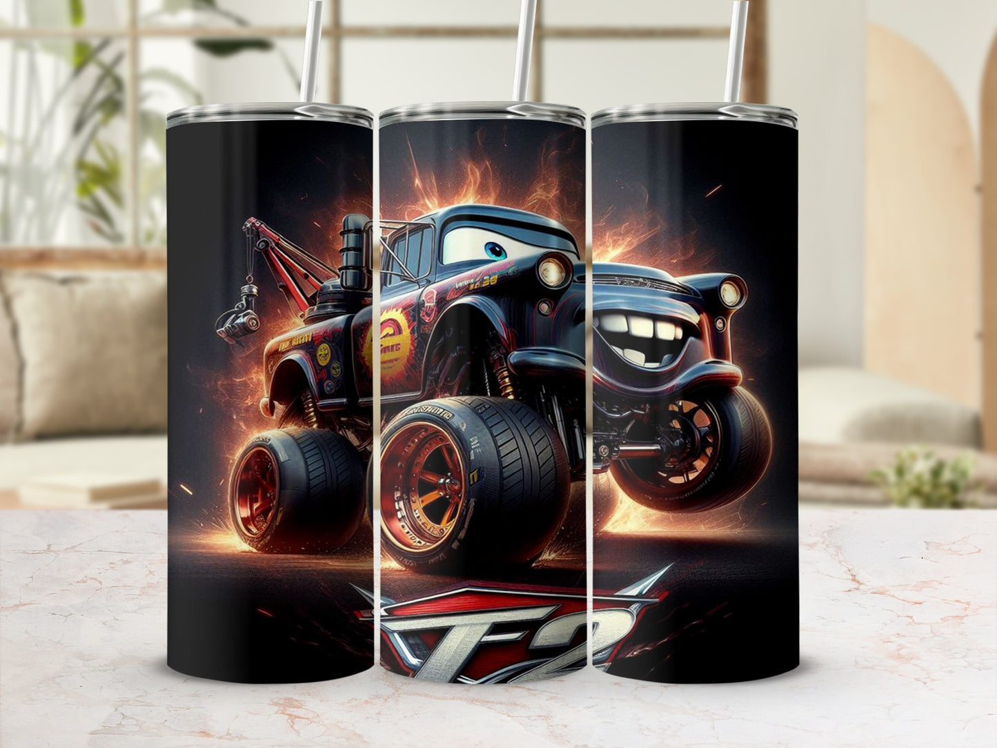 T23 Monster Truck Thermos Tumbler Cup With Lid and Straw