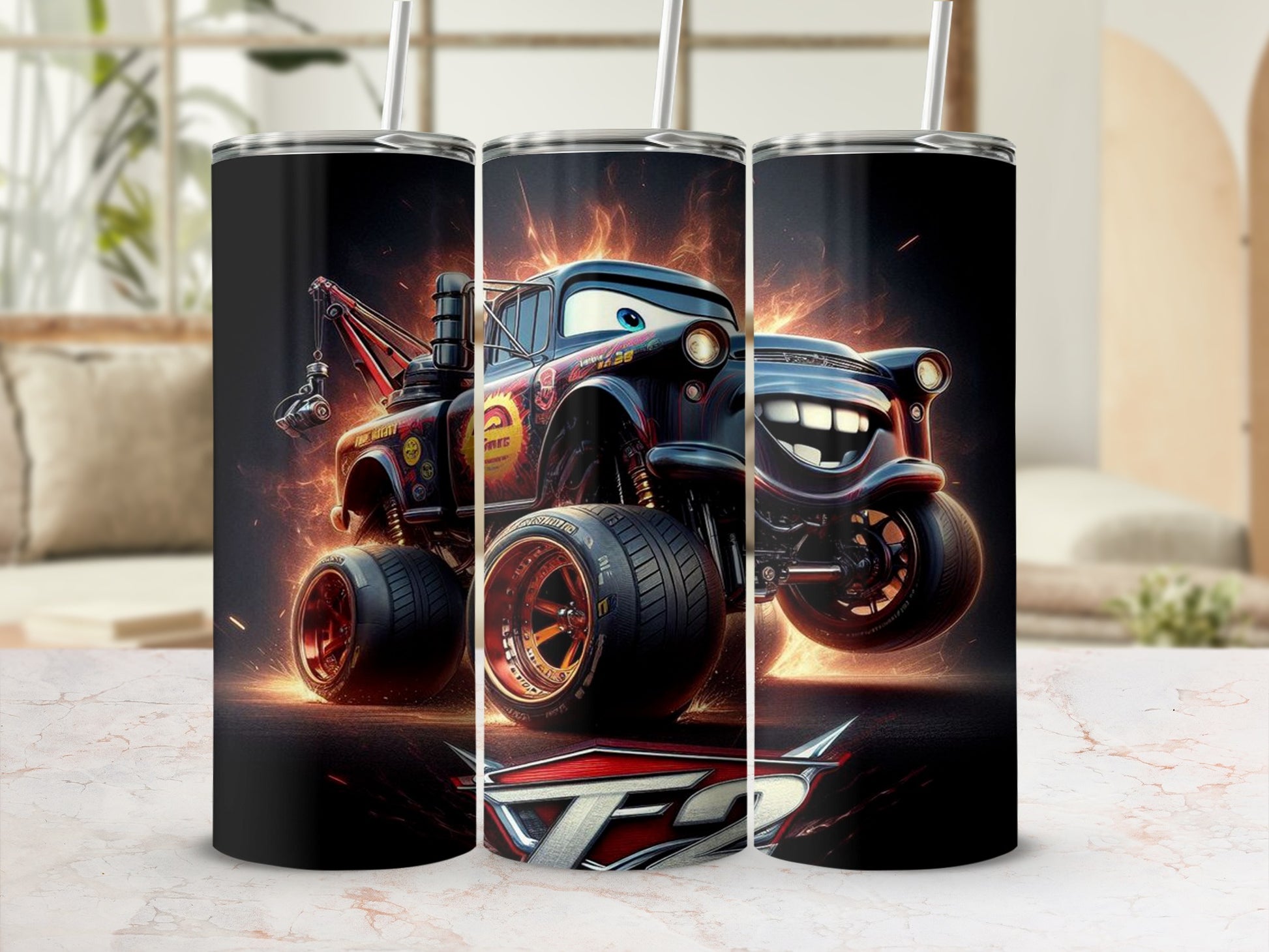 T23 Monster Truck Thermos Tumbler Cup With Lid and Straw