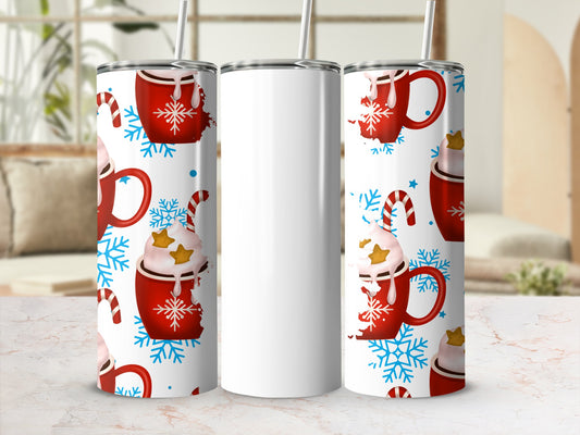 Festive Holiday Mug and Snowflakes Tumbler Design