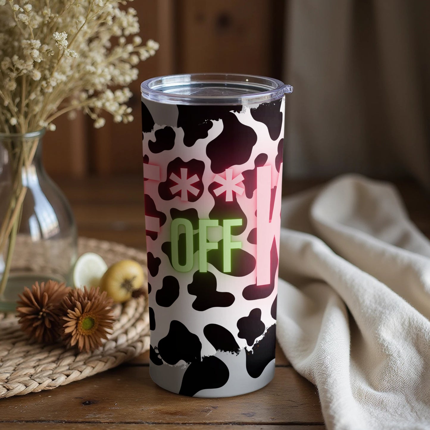 Bold Cow Print Insulated Tumbler with Sassy Message