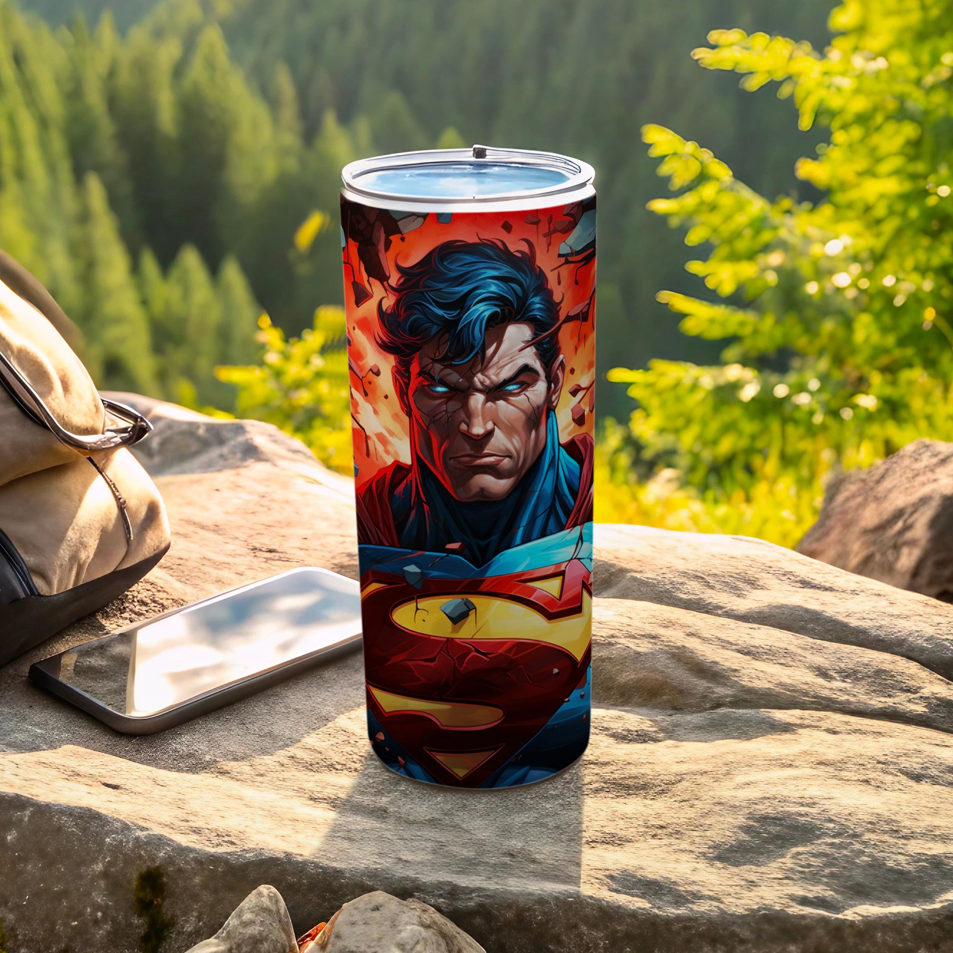 Superman Themed Travel Tumbler with Intense Artwork