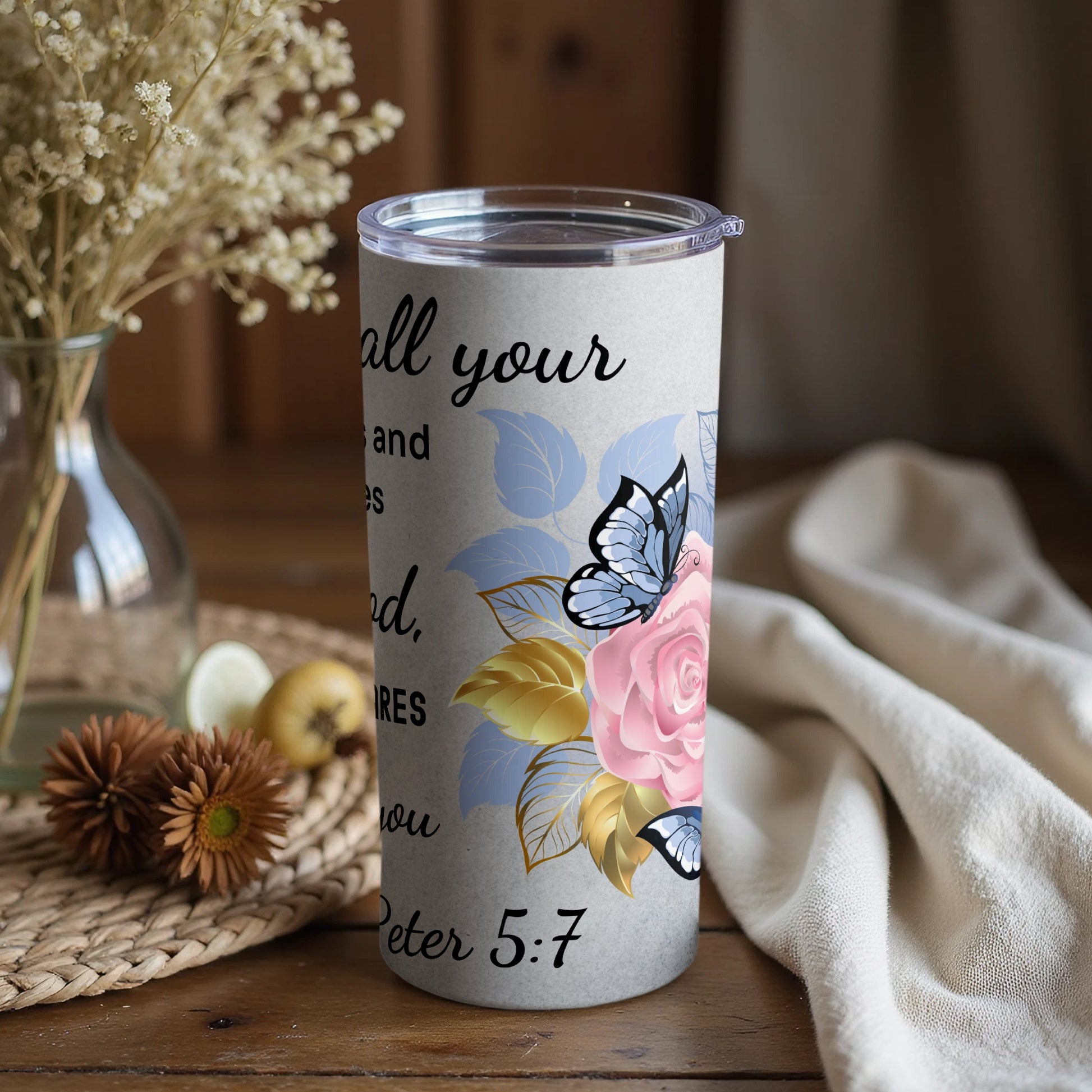 Inspirational Butterfly and Floral Design Tumbler