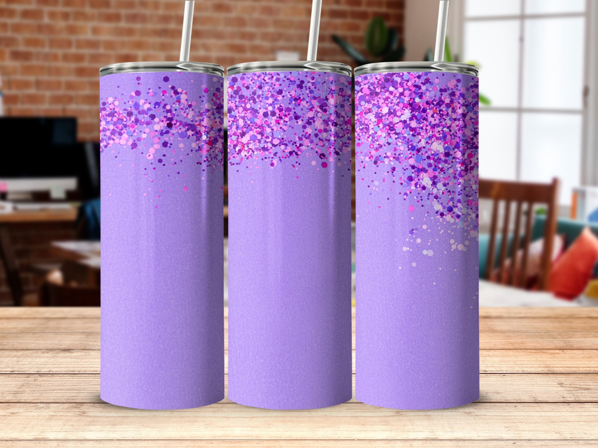 Purple Glitter Effect Patterned Drinkware Product