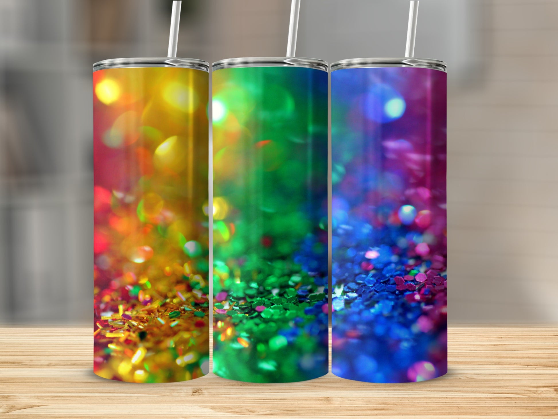 Colorful Glitter Patterned Drink Tumbler Set