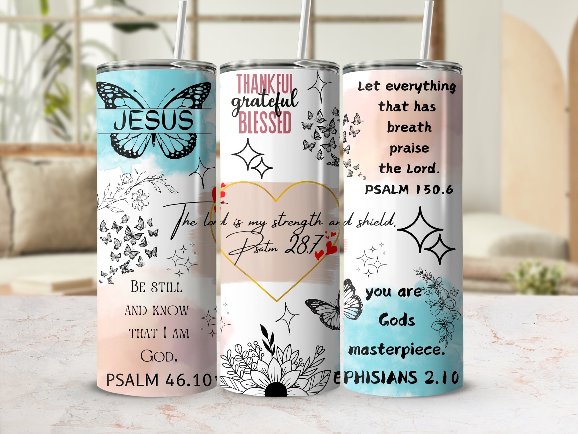 Inspirational Bible Verse designs on Tumbler Flask