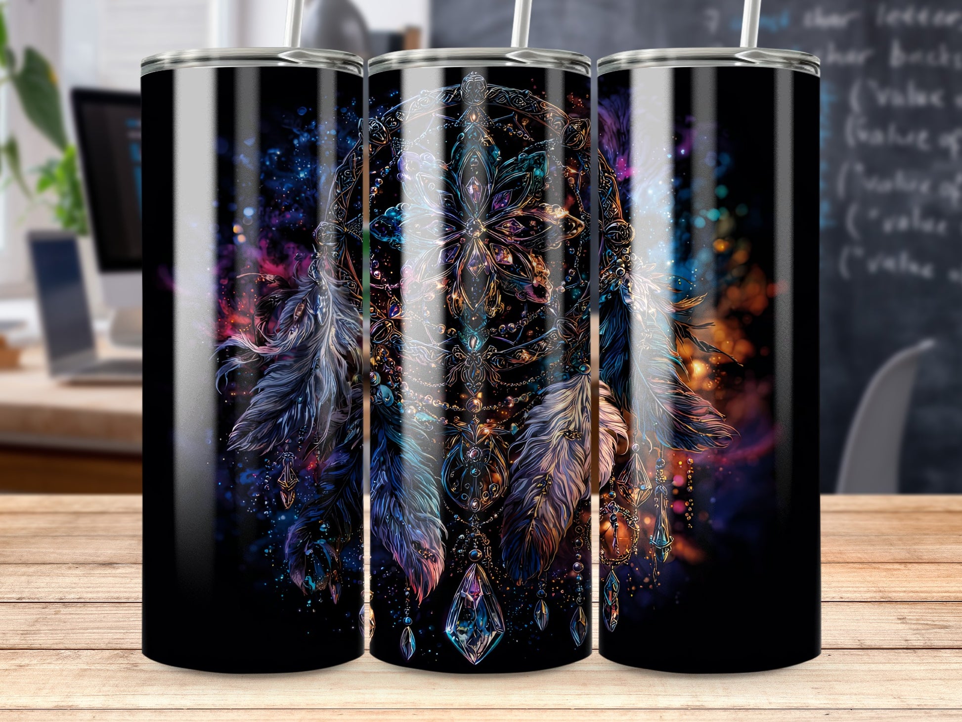 Dreamcatcher Art Tumbler Hydro Bottle with Straws