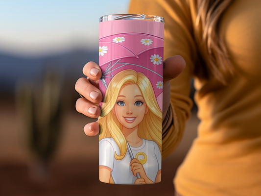 Pink Tumbler with Animated Character Design
