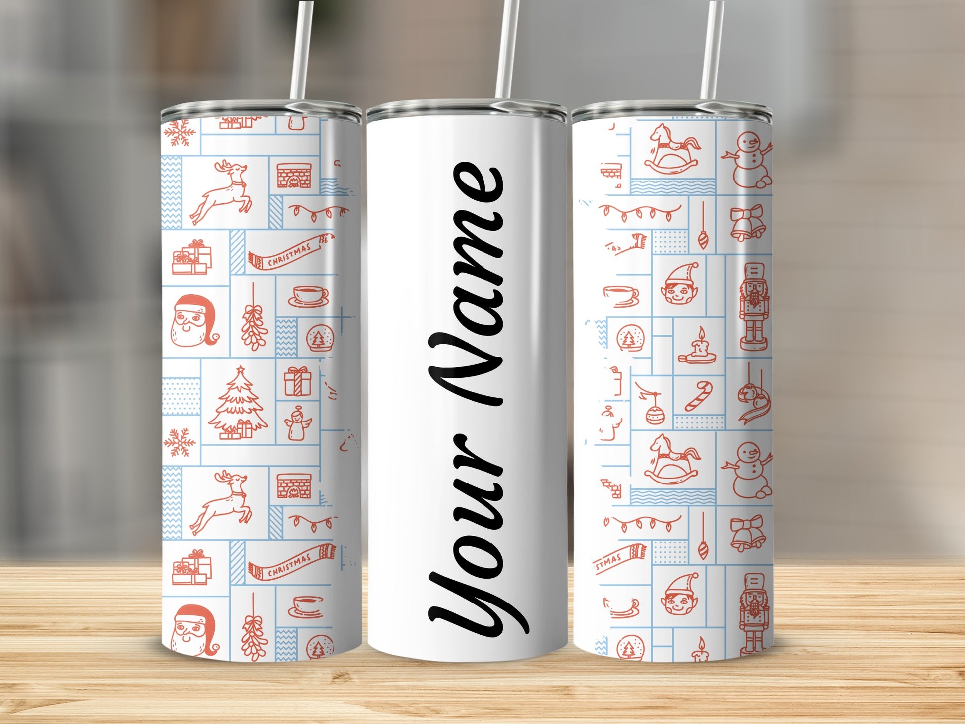 Personalized Christmas Themed Travel Tumbler