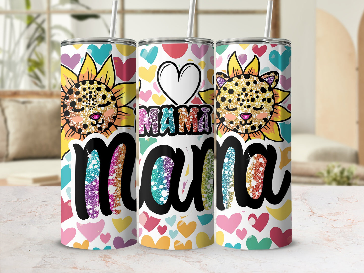 Colorful Leopard Sunflower Mama Tumbler Mother's Day Gift