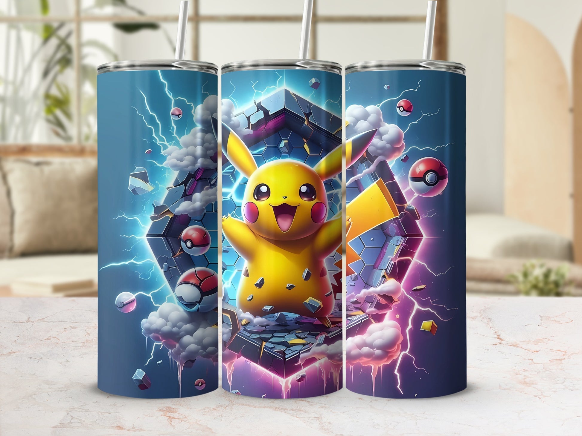 Electrifying Pikachu with Pokeballs Tumbler