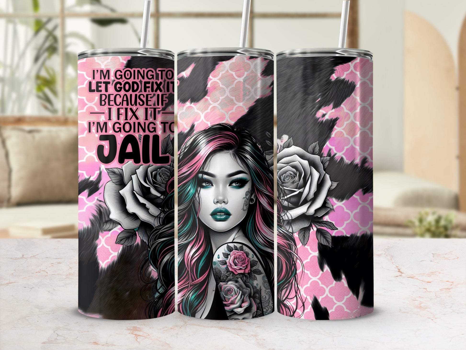 God Fix It Jail Quote Woman Pink Hair Roses Cow Print product
God Fix It Quote
Jail Quote Design
Sarcastic Humor
Funny Saying
Edgy Woman Art
Pink Hair Girl
Teal Hair Design
Rose Tattoo Art
Cow Print Pattern
Pink Quatrefoil
Tumbler Graphic
Digital Download
Sublimation Design
Rebel Aesthetic
Dark Humor Gift
Statement Piece
Empowering Quote
Unique Artwork
Gothic Style
Grunge Vibes