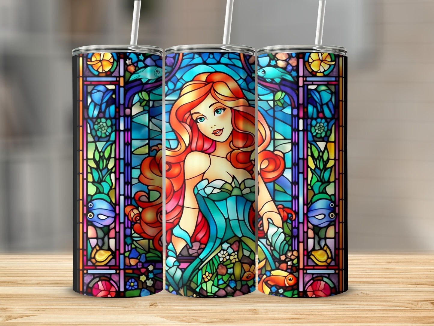 Stained Glass Mermaid Art Design Tumblers Product