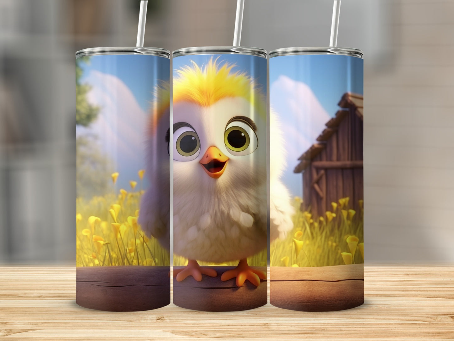 Cute Animated Chick Design Travel Tumbler with Straw