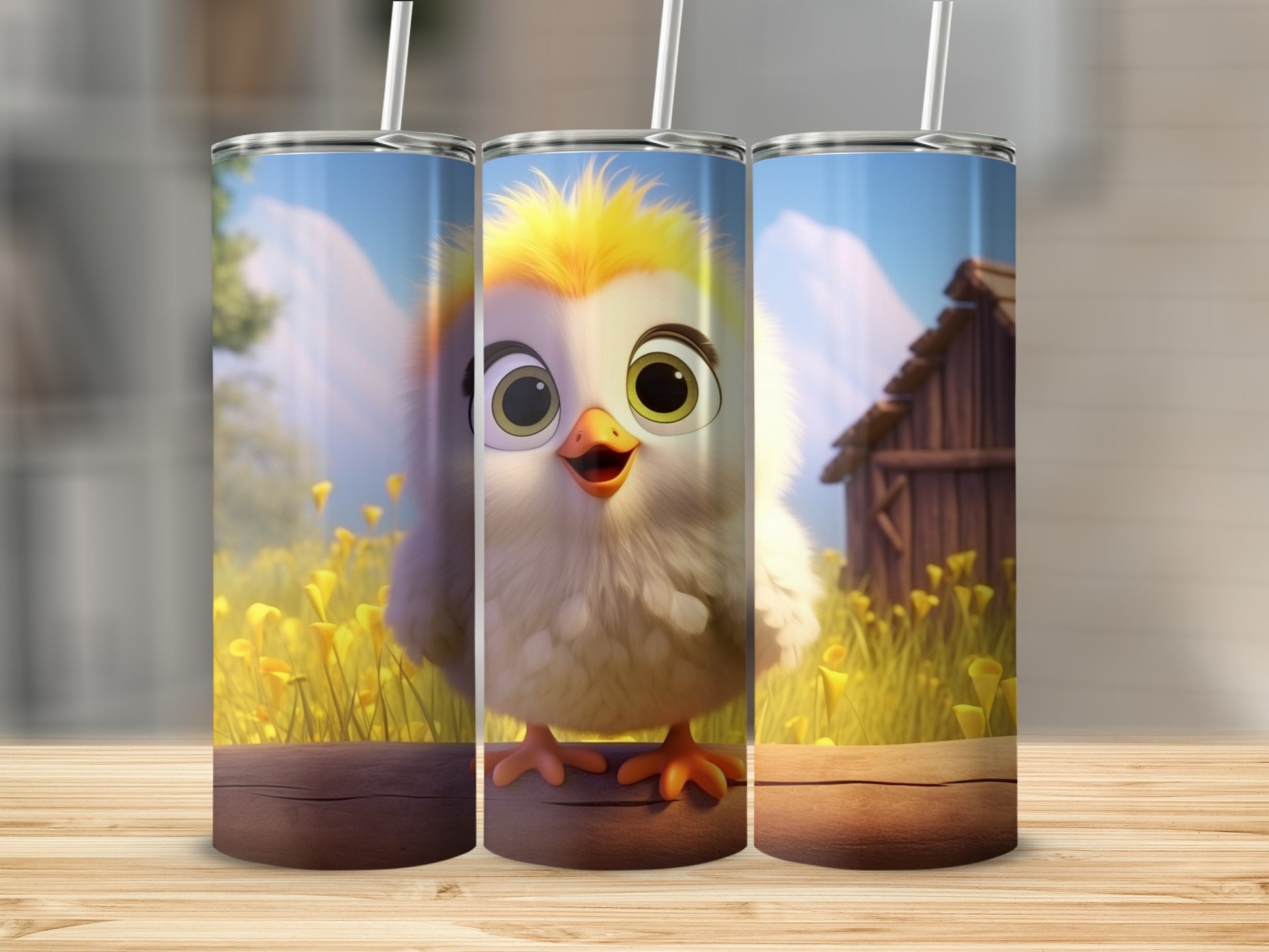 Cute Animated Chick Design Travel Tumbler with Straw