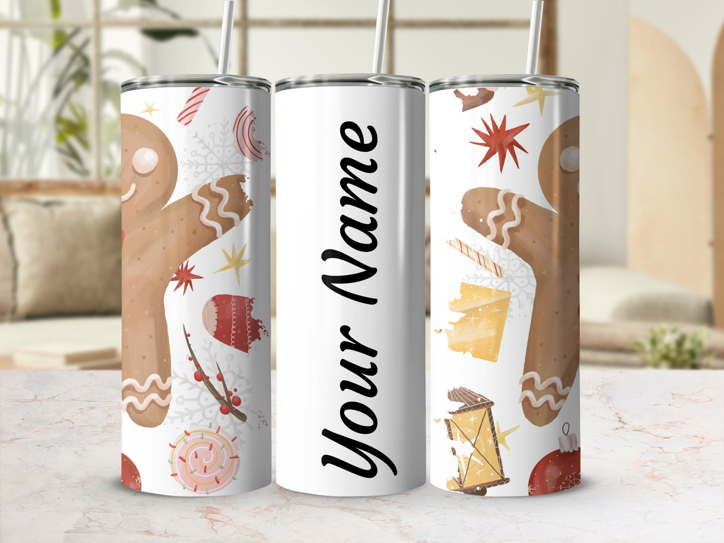 Personalized Christmas Gingerbread Design Tumbler Cup