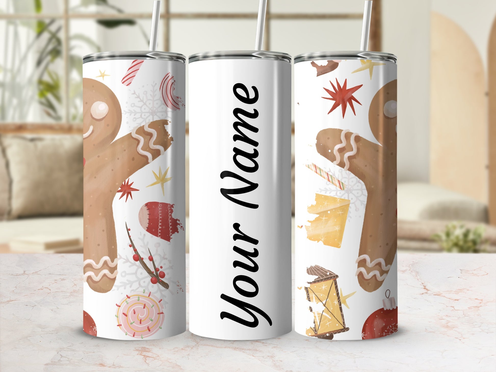 Personalized Christmas Gingerbread Design Tumbler Cup